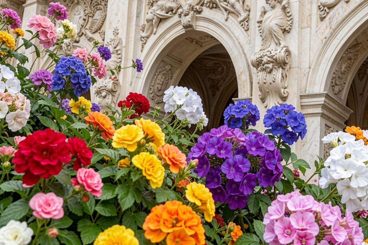 Particolari dei Giardini Estensi, includi fiori e architettura