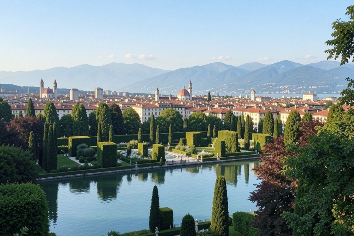 Vista panoramica di Varese e dei suoi giardini, includi dettagli sulla bellezza del luogo